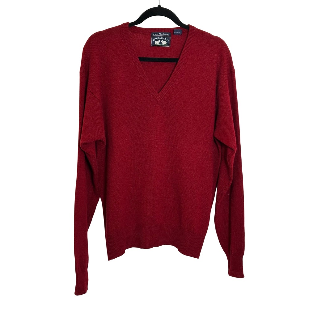 Woods & Gray 100% Cashmere V Neck Pullover Sweater Size‎ M Burgundy Red Classic